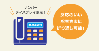 ナンバーディスプレイ表示! 反応のいいお客さまに折り返し可能!